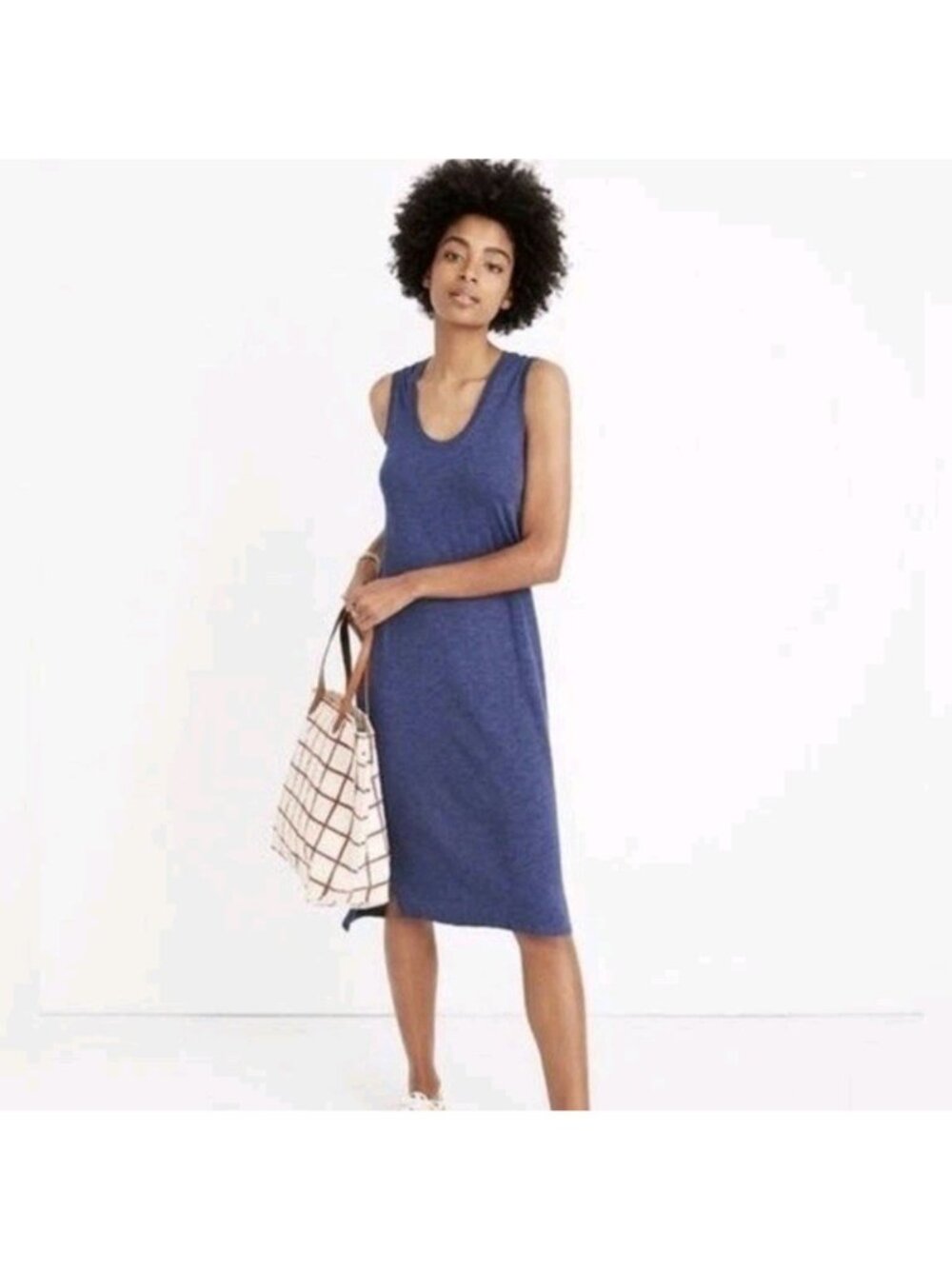 Madewell Blue Solid Scoop Neck Sleeveless Midi Slub Tank Dress Sz XXS